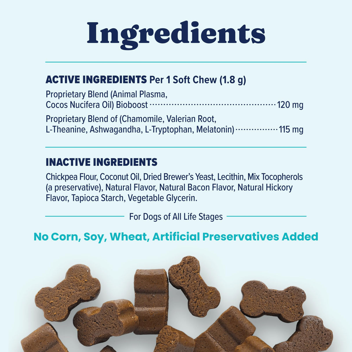 Solid Gold Calming Chews for Dogs - Dog Calming Chews w/Melatonin for Separation, Stress & Hyperactivity Relief - Supports Relaxation for Travel, Fireworks & Storms - All Ages & Sizes - Bacon 120ct