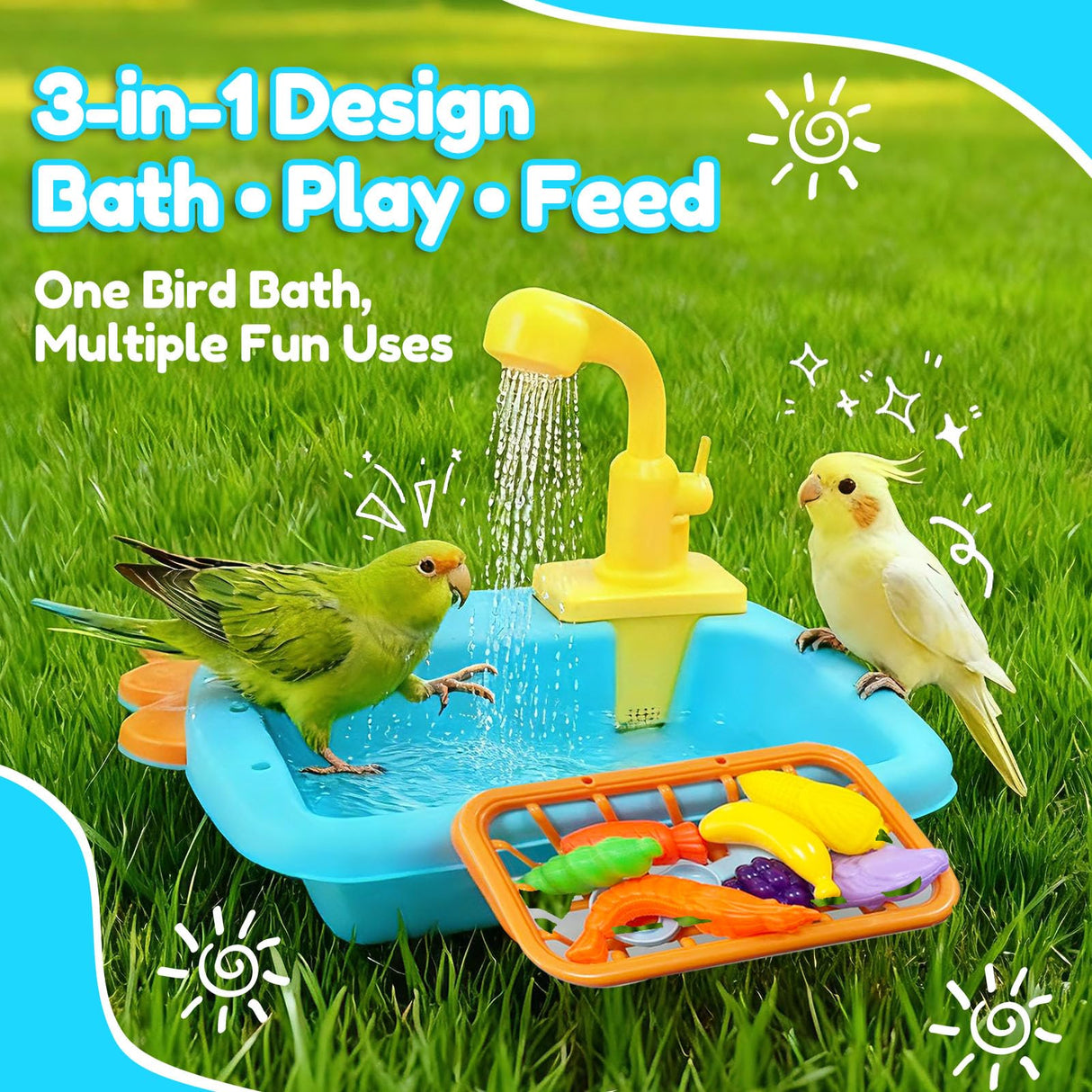 Automatic Bird Shower & Parrot Bath Fountain – Cage Mountable Parrot Shower Box for Cockatiels, Budgies, Conures & Lovebirds(Blue)