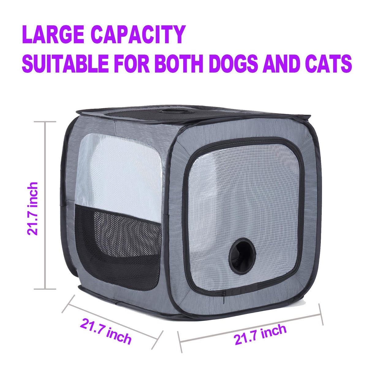 Grey Pet Dog Drying Box - Waterproof, Anti-Hair Flying, Portable Cat/Dog Cage Kennel - Foldable Cat Grooming House Dryer