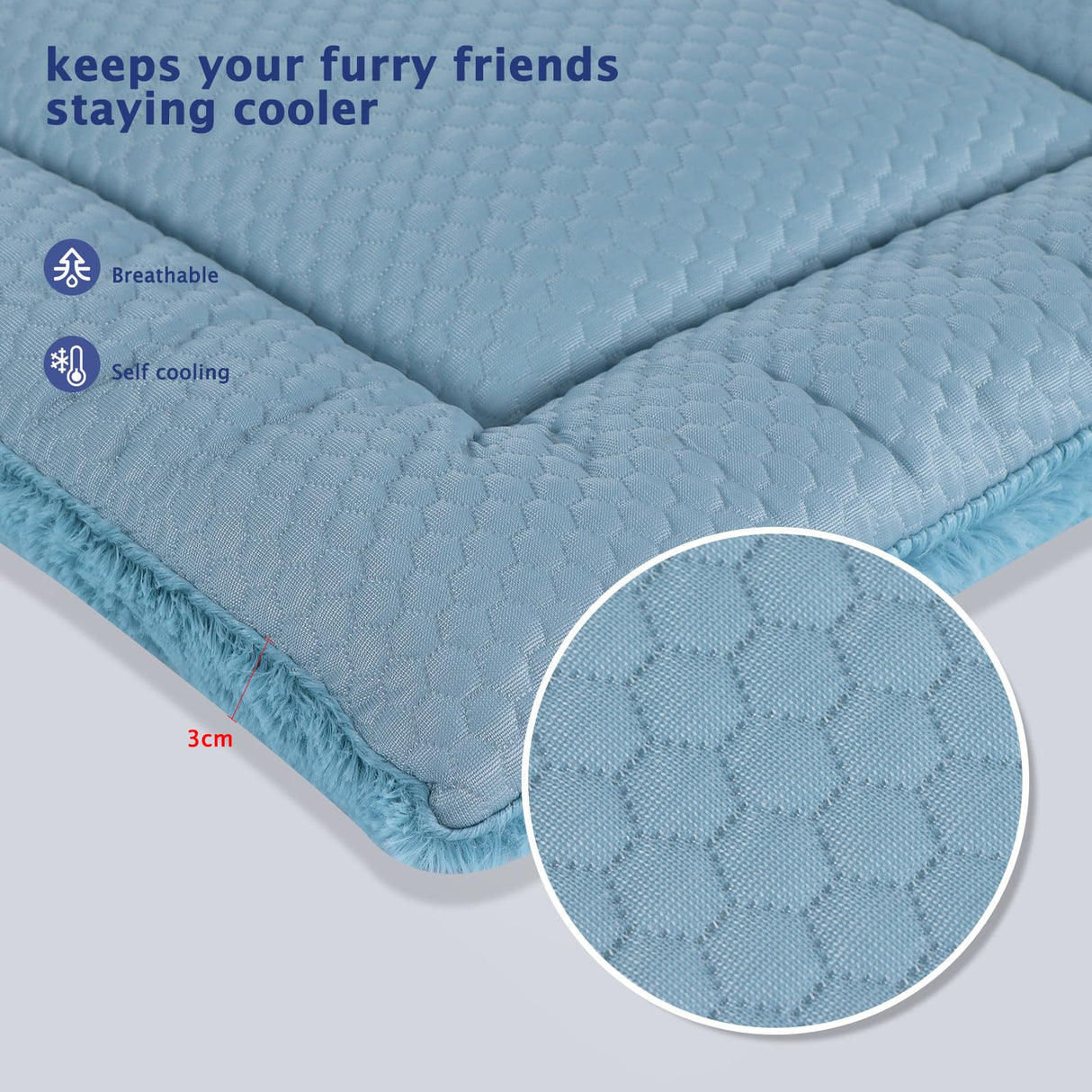 Vetasac Dog Bed Mat, Crate Pad Reversible,Soft Kennel Pad, Washable Dog Crate Mat (Cool and Warm),Pet Sleeping Mattress for Small Medium Dogs XB009 (42''x28'',Blue)