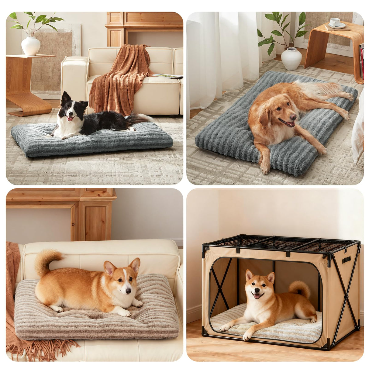 FURTIME Washable Dog Bed Large Sized Dogs, Deluxe Dog Crate Beds Comfy Fluffy Kennel Pad Anti-Slip Pet Sleeping Mat, Machine Washable Dogs Pillow, 35"x23"x3.5", Blue