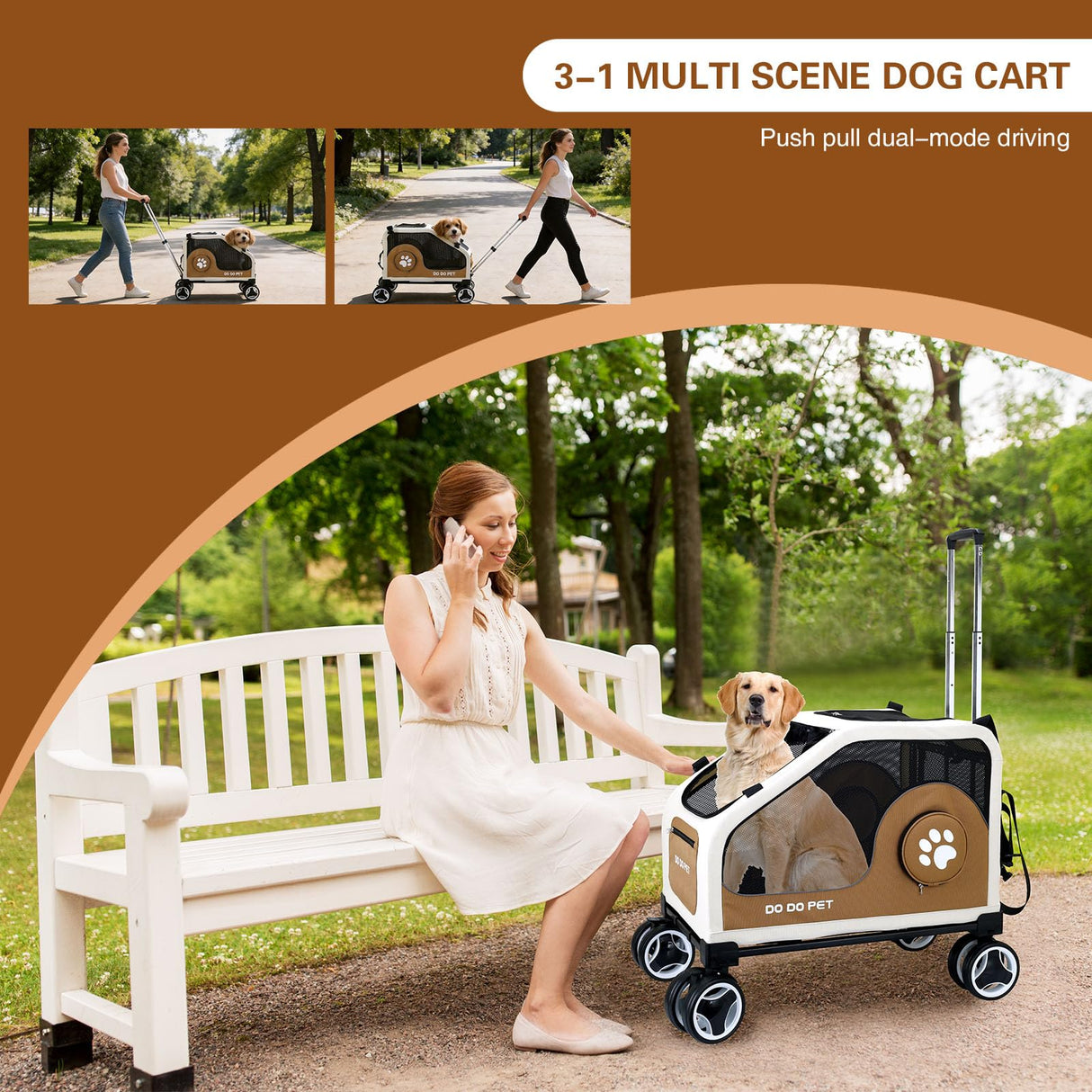 IronHaul 3-1 Dog Stroller for Medium Dogs,Collapsible Soft Dog Travel Crate with Metal Frame for Car Travel,Pet Stroller with Removable Carrier for Pets Up to70LBS(Orange)
