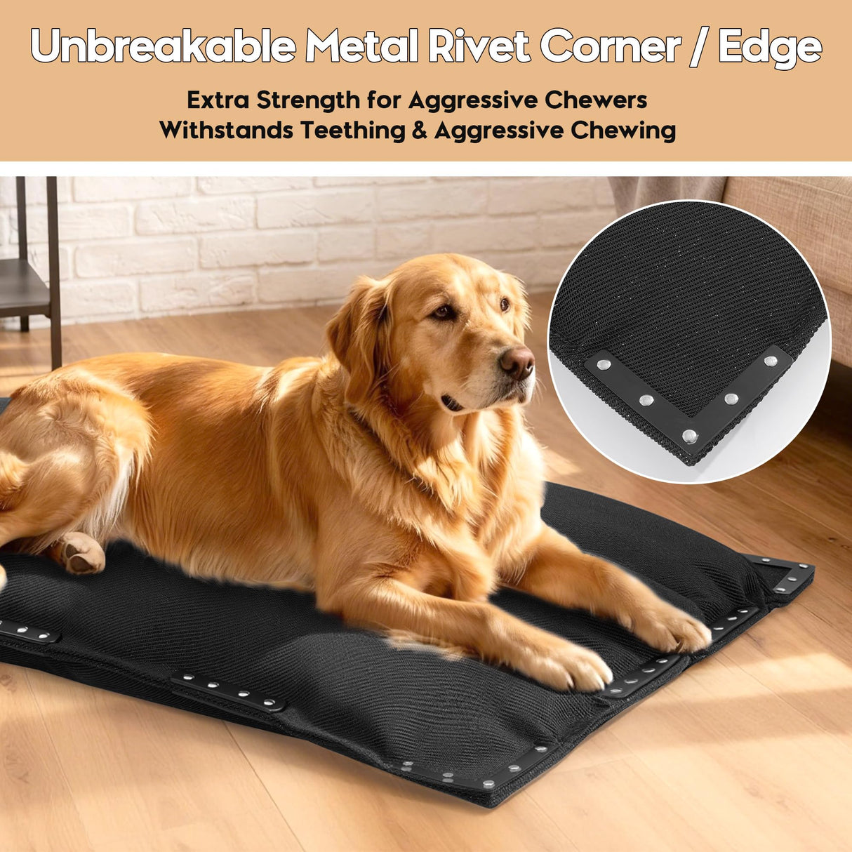 MABOZOO Chew-Proof Dog Bed with Metal Rivets, Durable Kennel Mat for Aggressive Chewers, Waterproof Crate Pad with Shredded Foam Fill for Medium Dogs (Indoor/Outdoor Use)