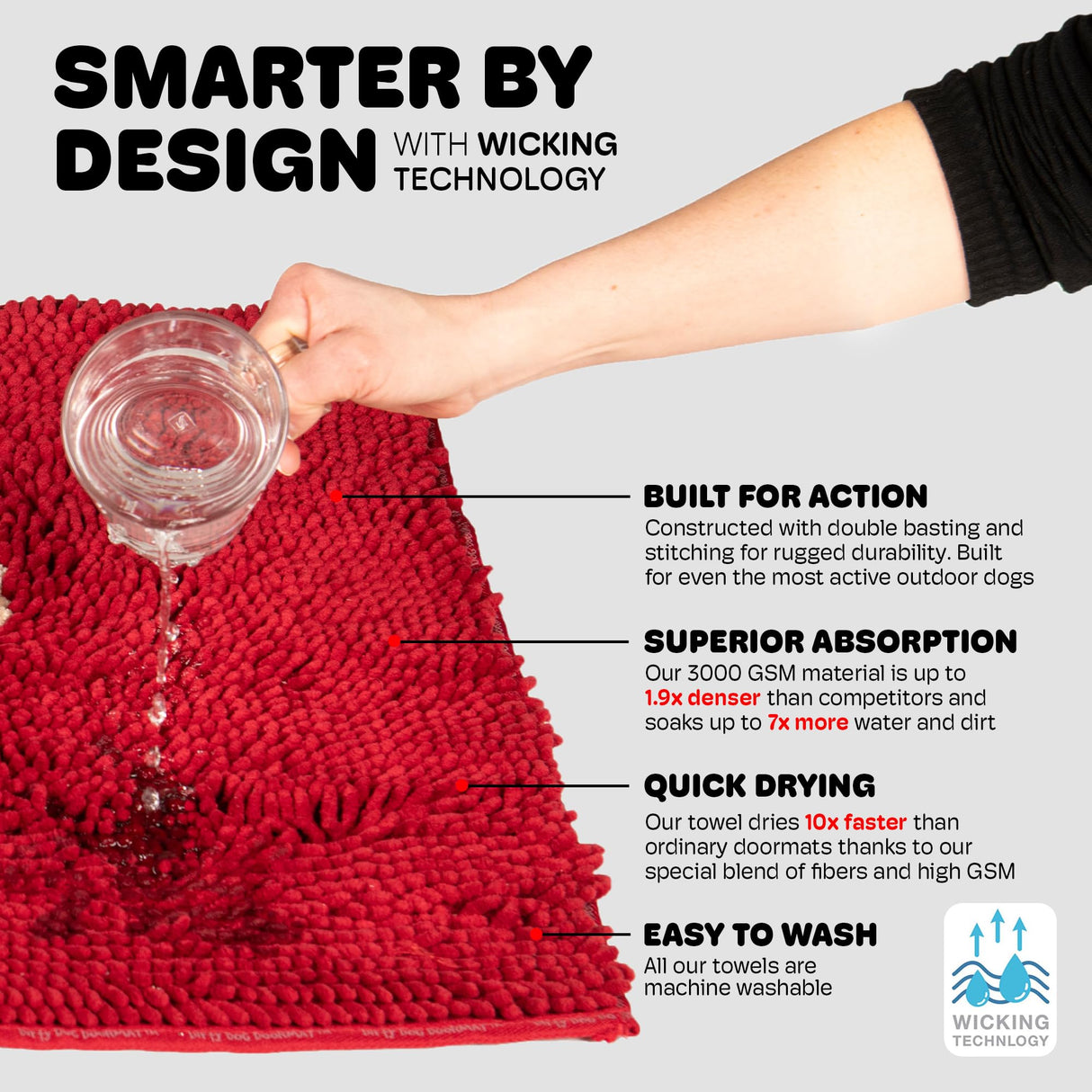 Dog Gone Smart Dirty Dog Doormat - Fast Drying Rug with Super Gripper Backing for Clean Floors - Super Absorbent and Machine Washable Mat for Muddy Paws - Maroon