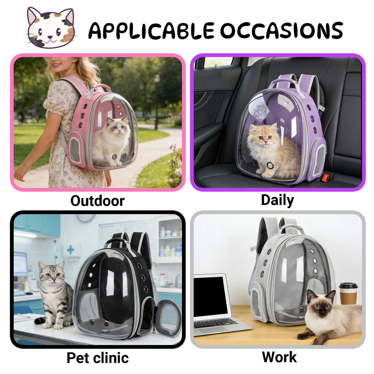 Cat Bubble Backpack Carrier for Small Medium Dogs Cats Carrying Bag, Airline Approved Pet Travel Carrying Bag Dog Hiking Walking Outdoor Backpack (Purple)