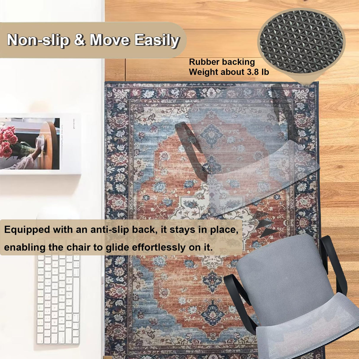LYEMAT Chair Mat for Hardwood Floor, 36"x48" Under Office Desk Mat for Rolling Computer Chair, Anti-Slip 1/5" Thick Hard Floors Area Rug for Home Office