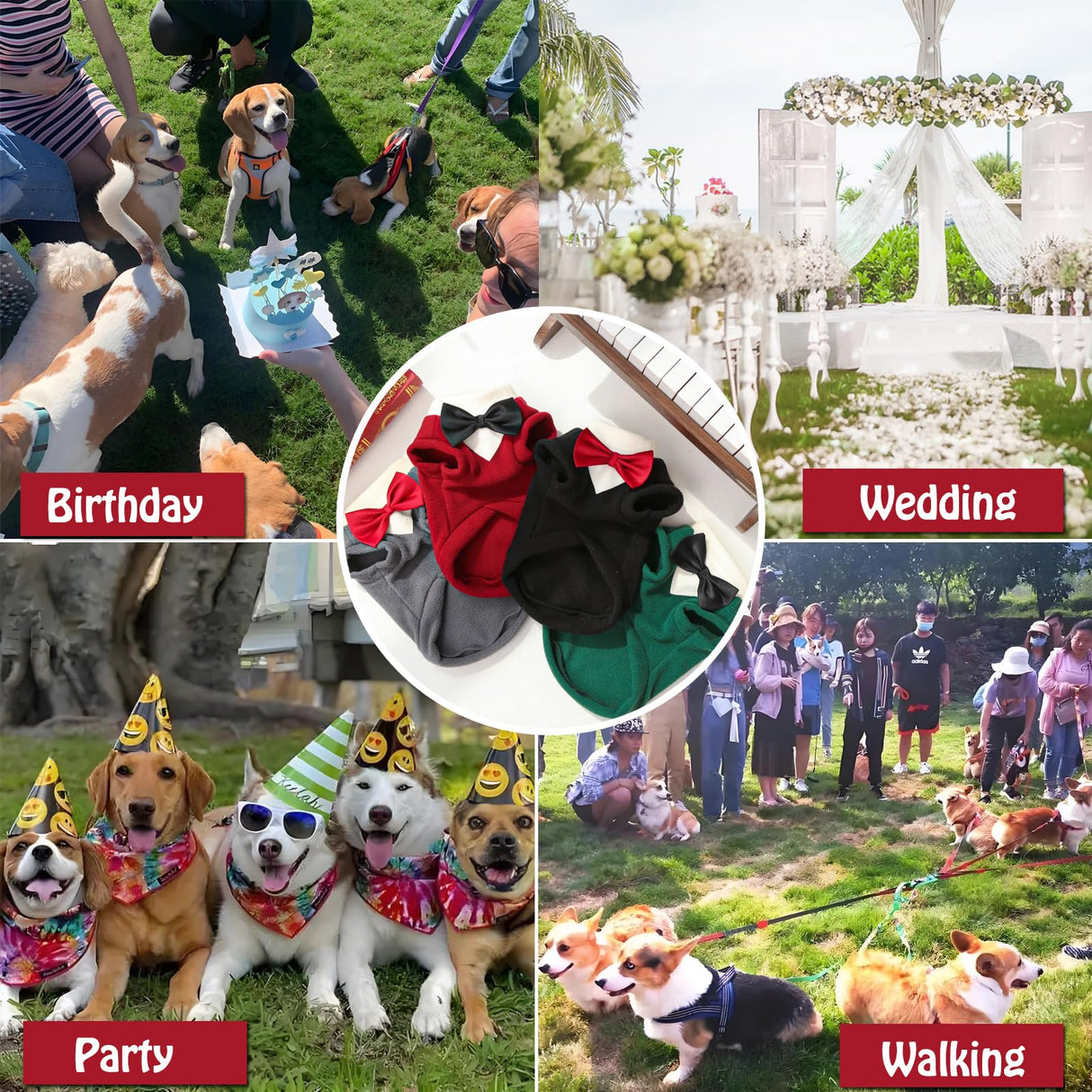 SSEISS 4 Pcs Formal Dog Tuxedo with Bowtie, Wedding Pet Hoodie Suit, Winter Pet Costume, Prince Dogs Shirt, Bride Clothes for Small Medium Large Dogs (S)