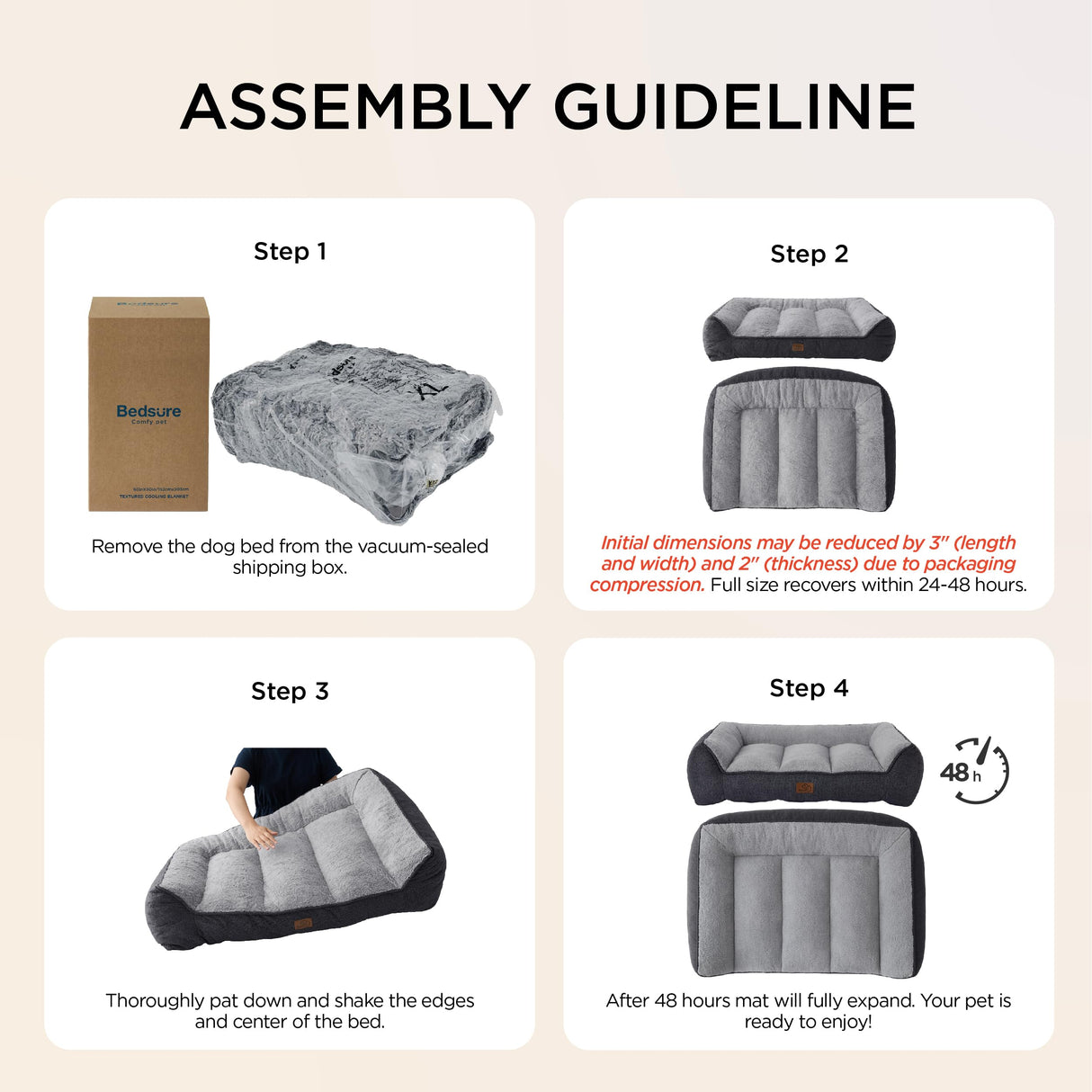 Bedsure SupportMax™ XL Orthopedic Dog Beds Large Sized Dog - Extra Thick Supportive Dogs Couch with Waterproof Washable Cover, Extra Large Comfort Pet Sofa with Soft Sherpa & Nonskid Bottom, Grey, 42"