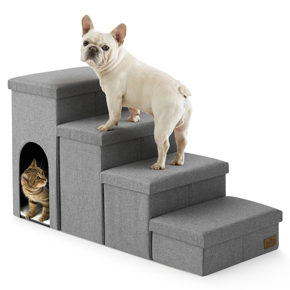 Dog Stairs with Storage, 4-Step Wider Sturdy Dog Steps for Small/Medium/Large Dogs and Older Cats, Doggie Ramp with Condo for Bed/Couch/Car Hold Up to 180 lbs (22.6" H, Grey)