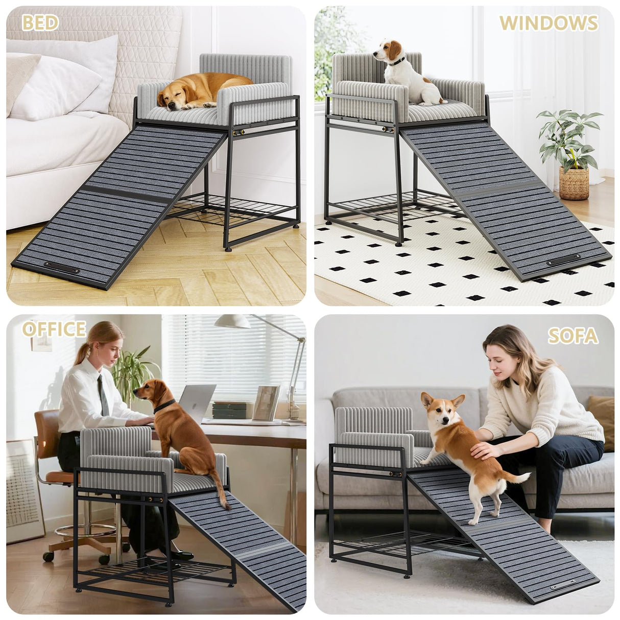 Pet Stairs Ramp with Seat,Dog Window Perch with Stairs and Storage,Dog Seat with Ramp Steps,Folding Pet Ramp for Dogs Cats,Bunk Bed Chair with Sofa Cushion for Bed Couch Office,Hold Up to 110 lbs