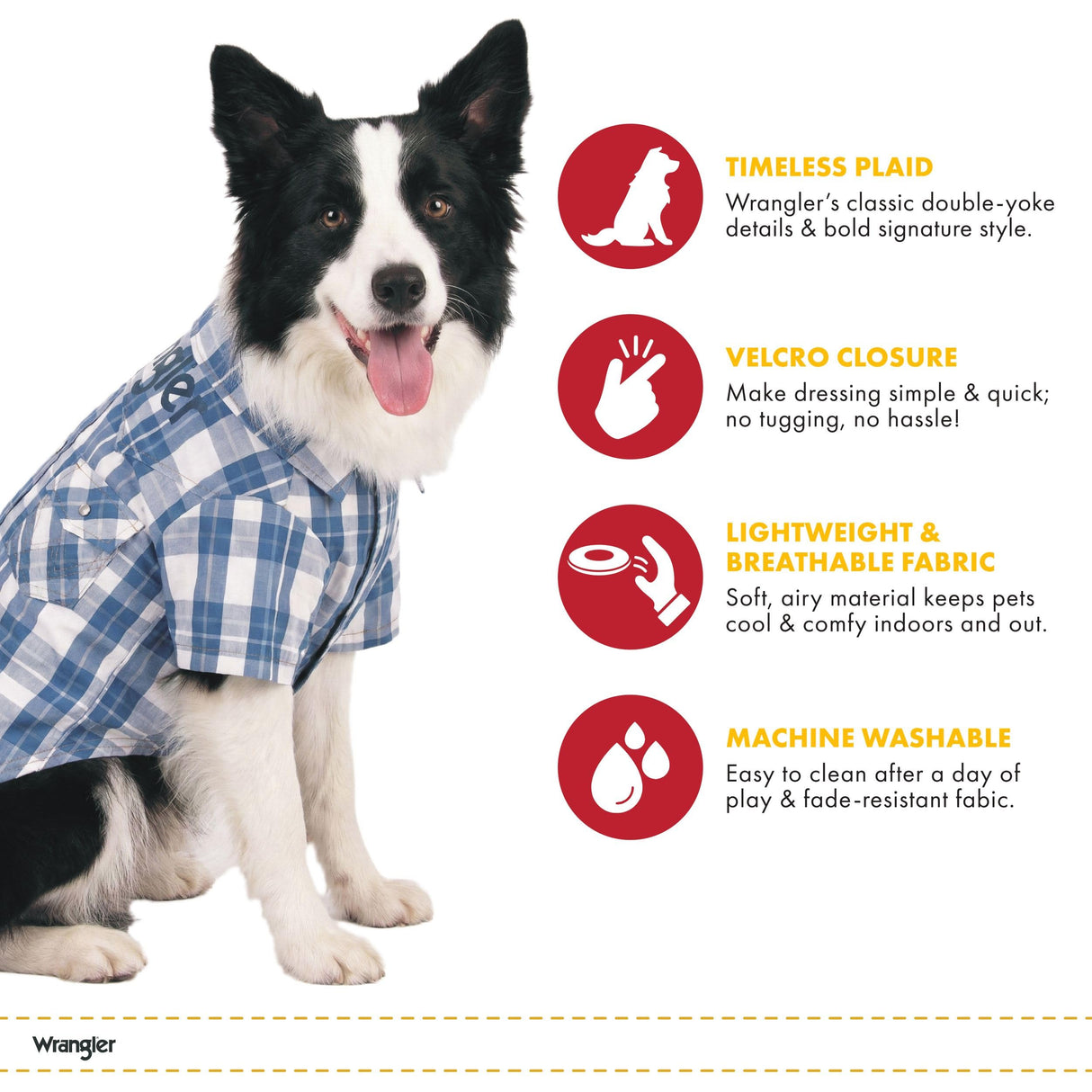 Wrangler Plaid Dog Shirt with Snap Pockets – Western Button Up Dog Clothes, Breathable Collared Dog Tee for Pets - Large Blue