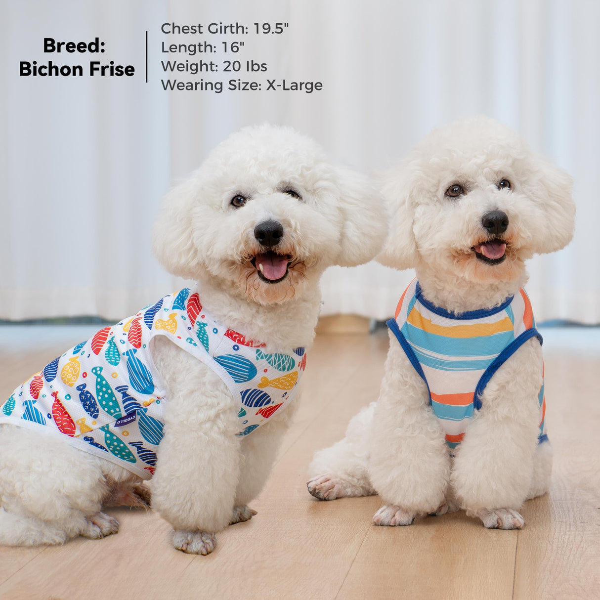 cyeollo 2pack Dog Cooling Shirt, Breathable Sleeveless Summer Clothes for Dogs, Intant Cool T Shirts for Small Dogs, Blue Fish S
