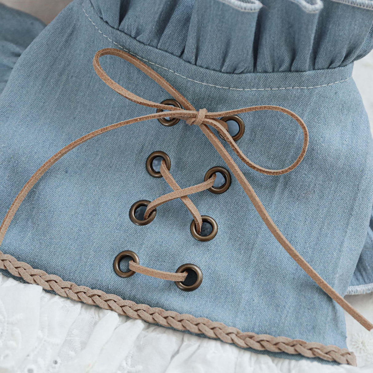 FLAdorepet Western Dog Cowgirl Denim Dress with Dog Hat,Pet Halloween Texas Cowboy Cowgirl Costumes Outfits for Small Dogs Girl Cat Apparels (Blue, M)