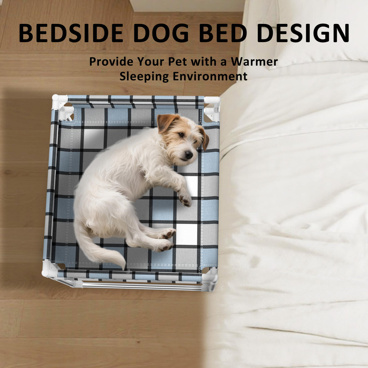 Bedside Window Pet Cat Bed - Dog Bed with Guardrail Extension Attached to Human Bed Height Elevated Dogs Cats Window Perch Bedside Dog Cot Sleeper Hammock Furniture Pet Beds (20'' x 20'' x 24'')