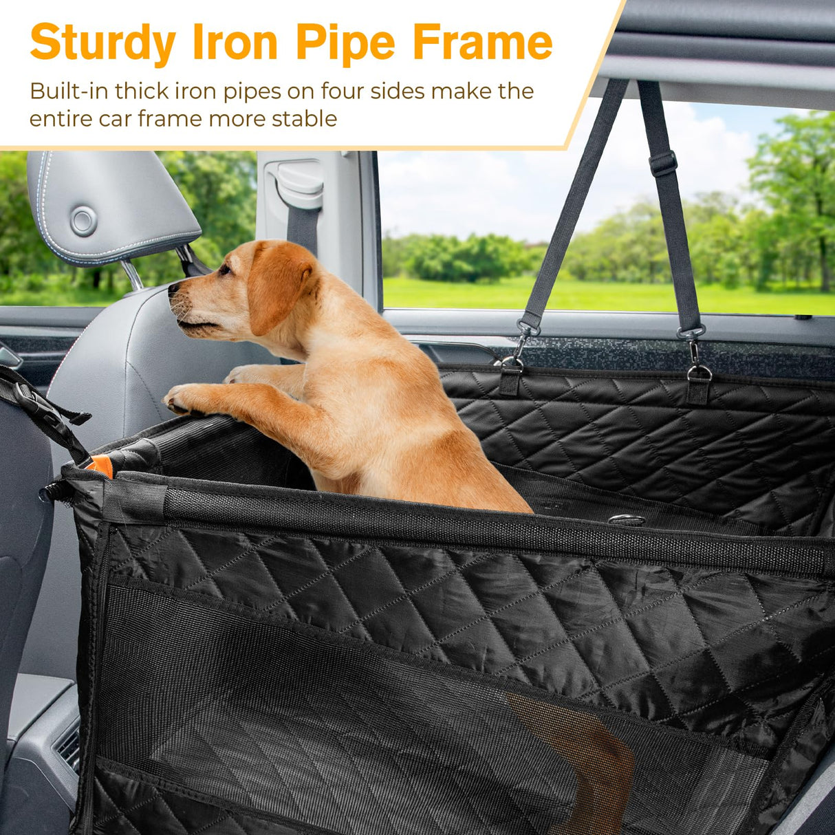 Pecute Heavy-Duty Dog Car Seat & Back Seat Extender –Hard PVC Support for Large Dogs up to 330 lbs – Cars, SUVs & Trucks – Scratch-Resistant Sofa Leather & Breathable Mesh for Safe, Stable Road Trips