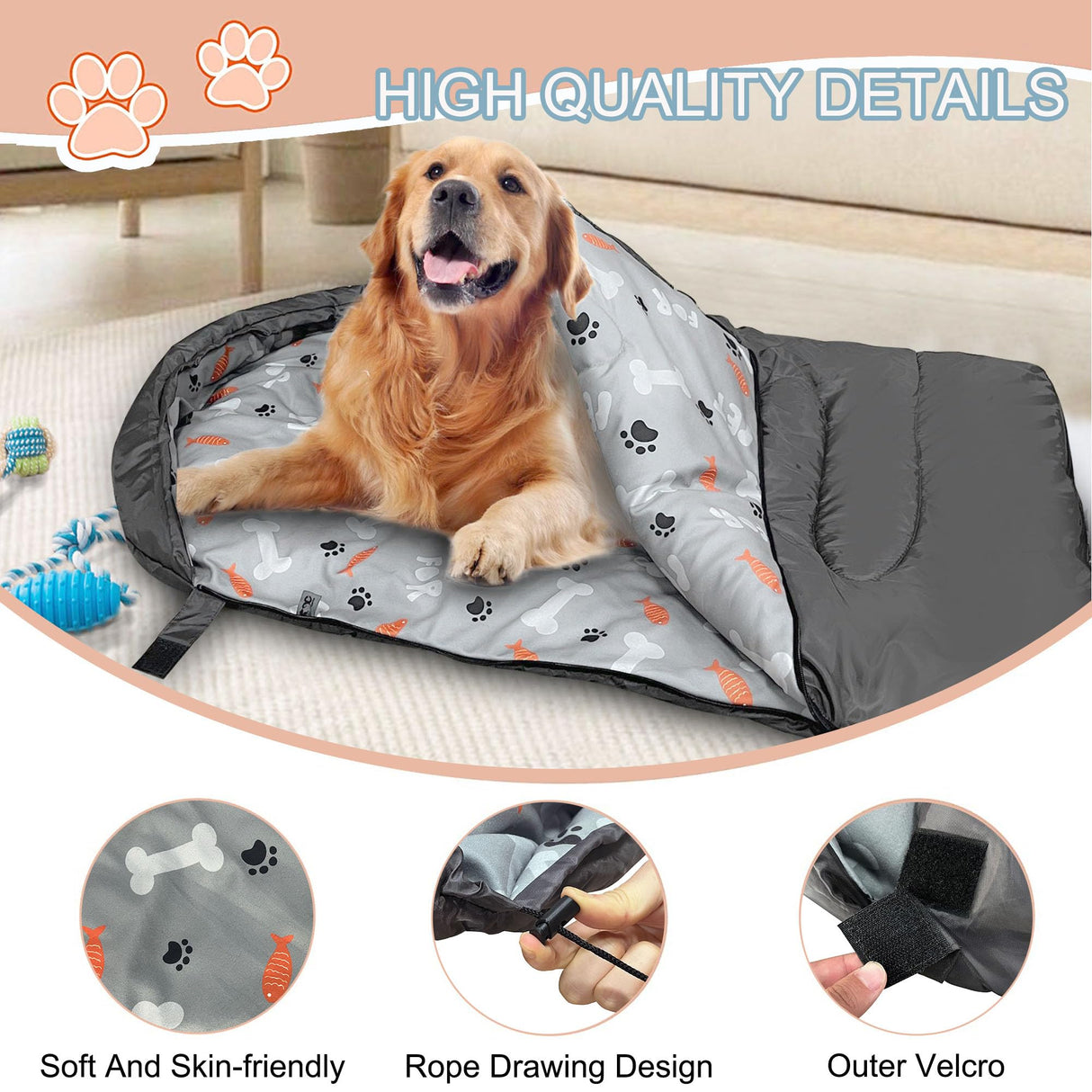 GeerDuo Dog Sleeping Bag Waterproof Warm Packable Dog Bed Mat with Storage Bag for Indoor Outdoor Travel Camping Hiking Backpacking (Grey)
