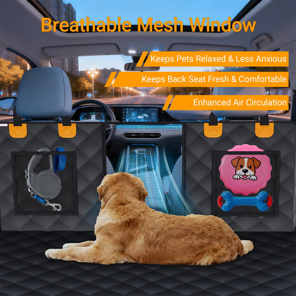 SW PRODUCTS Dog Car Seat Cover for Back Seat with Removable Hard Bottom Board, Back Seat Extender for Dogs, 600D Waterproof Dog Hammock for Car SUV, Anti-Sag Support for Large Dogs, Universal Fit