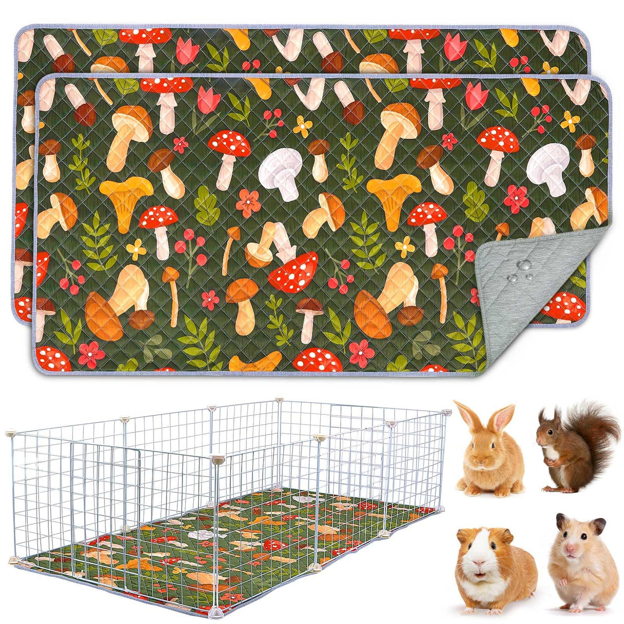 2 Pack Guinea Pig Bedding, Washable Guinea Pig Cage Liner Reusable Guinea Pig Mat Waterproof Guinea Pig Bedding for Cage, Super Absorbant Guinea Pig Pee Pads for Small Animals Hamster Rabbit Squirrel