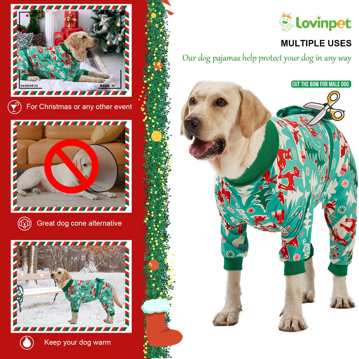 LovinPet Large Dog Christmas Pajamas for Dogs - Shirts for Big Dogs Xmas Holiday Costume Lightweight Pullover, Christmas Critters Aqua Prints Large Dog Pjs, Pitbull Dog Onesie, Pitbull Onesie, 2XL