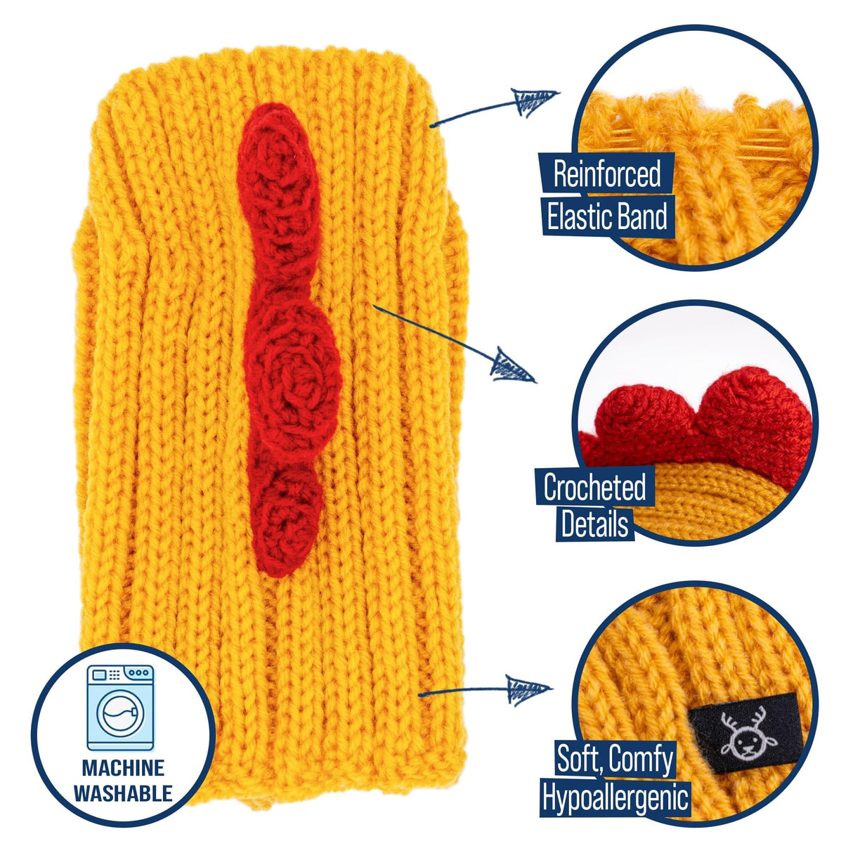 Zoo Snoods Rooster Costume - Knit Chicken Dog Snood Ear Wrap for Pets, Warm Neck Cover for Halloween and Winter (Small)