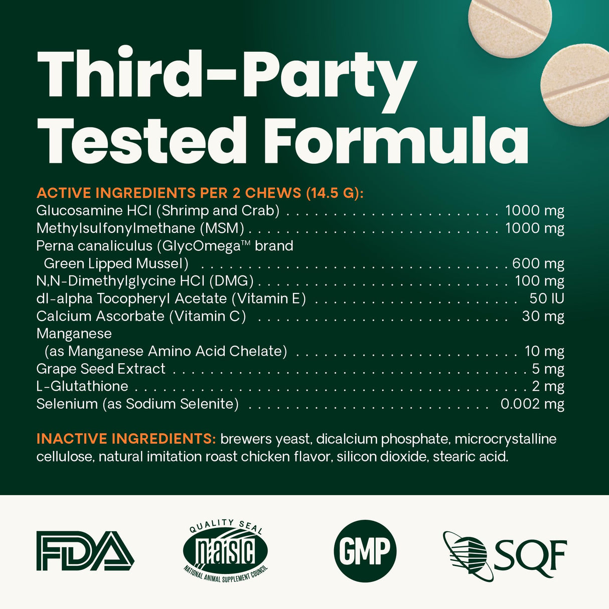 VetriScience Extra Strength Healthy Hip & Joint Chewable Tablets, GlycoFlex Glucosamine and Green-Lipped Mussel Joint Support Supplement for Dogs, Soothe Joint Discomfort, Chicken, 120 Count