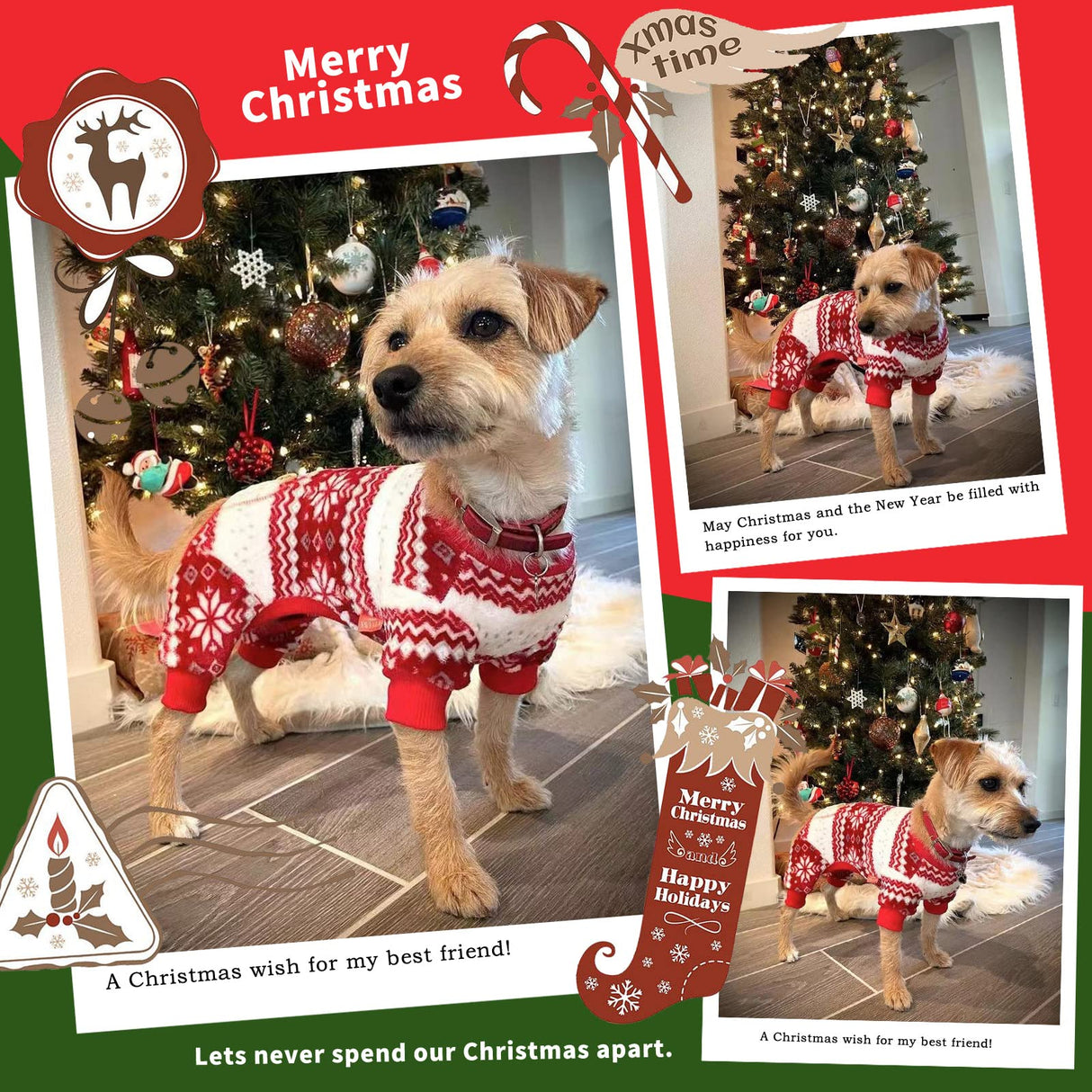 KYEESE Dog Christmas Pajamas, Holiday Dog Pajamas for Small Dogs with Snowflake Pattern, Warm Fleece Cat Onesie Cozy Christmas Outfit for Puppy Kitten Xmas Sweater Pet Jumpsuit, Small