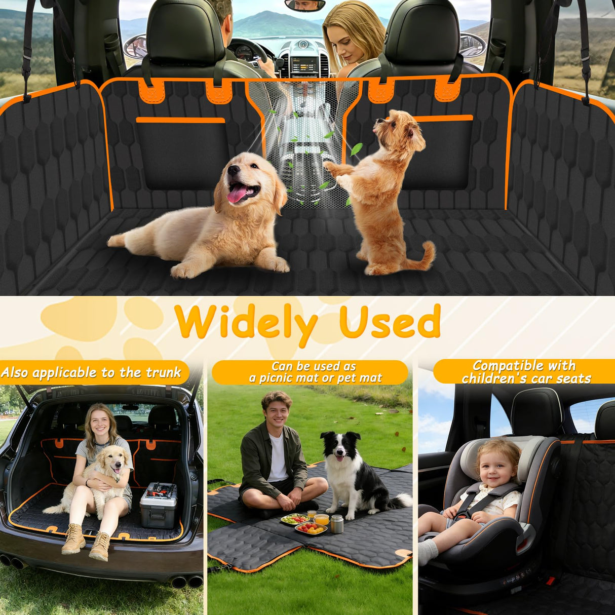 Falafa Dog Car Seat Cover for Back Seat, Waterproof Non-Slip Car Seat Cover for Dogs Pets, Car Back Seat Protector Portable Dog Hammock, Suitable for Cars, SUVs and Trucks