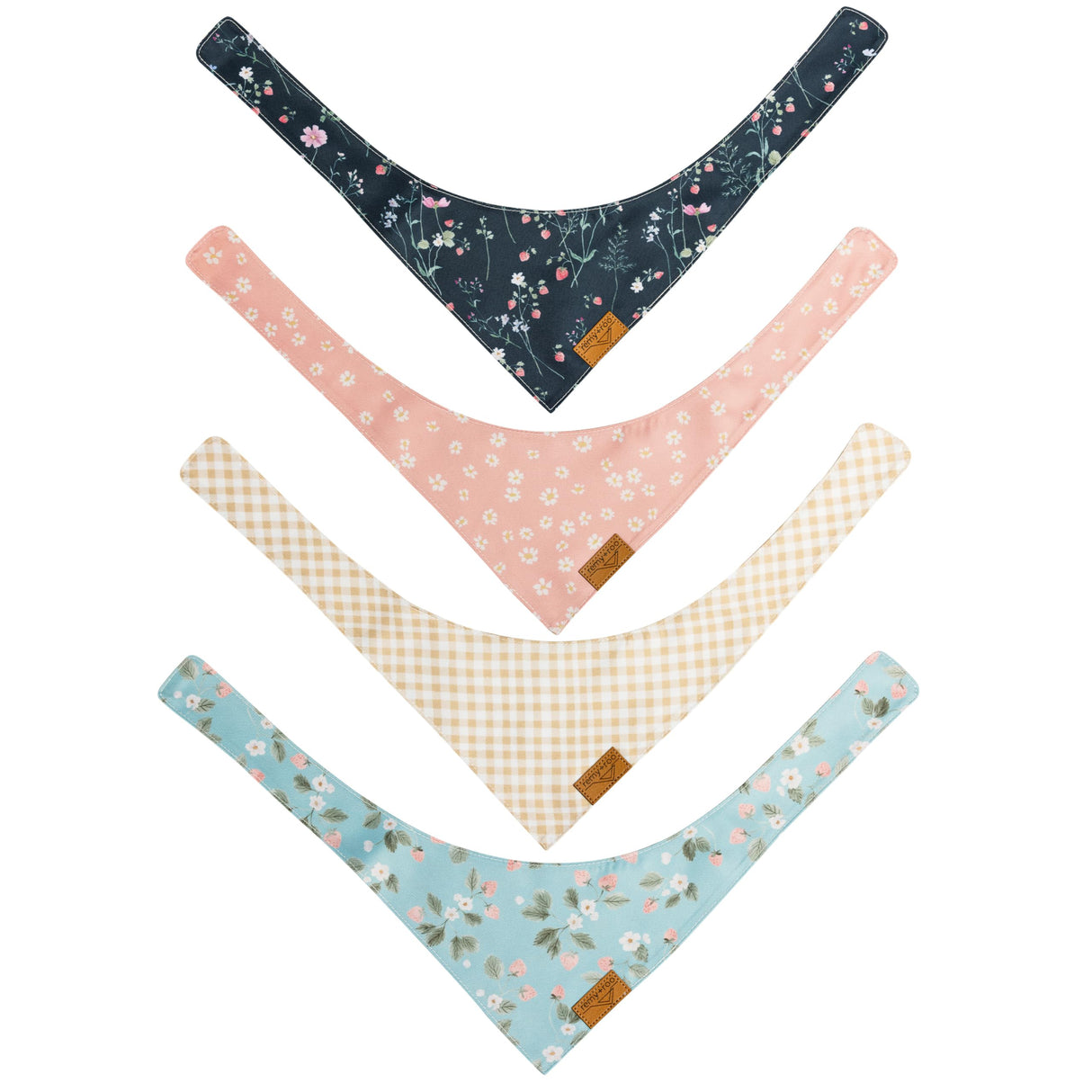 Remy+Roo Spring Dog Bandanas - 4 Pack Meadow Set | Premium Durable Adjustable Polyester Fabric | Patented Shape Girl Dog Bandana, Floral Bandana for Dogs (Small)