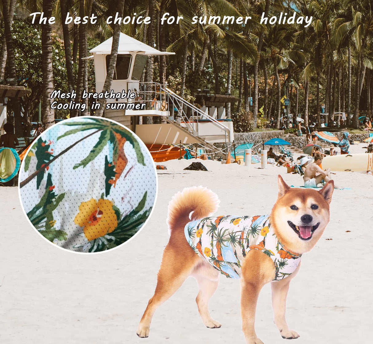 Sychien Hawaiian Dog Shirts,Quick Dry Summer Cooling Mesh Coconut Printing T-Shirt for Large Dogs,Blue+Yellow XL