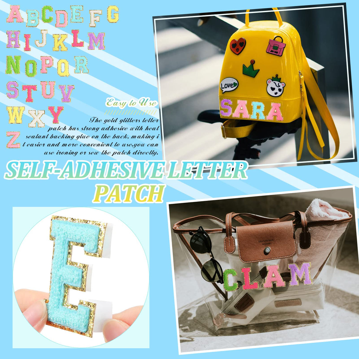 WILLBOND 52 Pcs Chenille Letter Patches Bulk Self Adhesive Letter Patches for Backpacks Stick on Letters Embroidered Applique Patch for Clothing Hats Halloween Christmas Supplies(Multicolor)