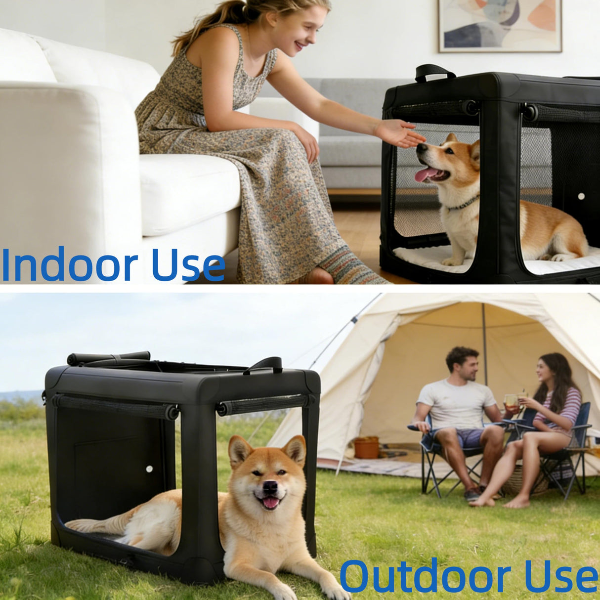 Simple Deluxe Collapsible 24 Inch Dog Crate for Small Dogs, Portable Travel Dog Crate 3-Door Foldable Soft Kennel with Durable Mesh Windows for Indoor & Outdoor, Black