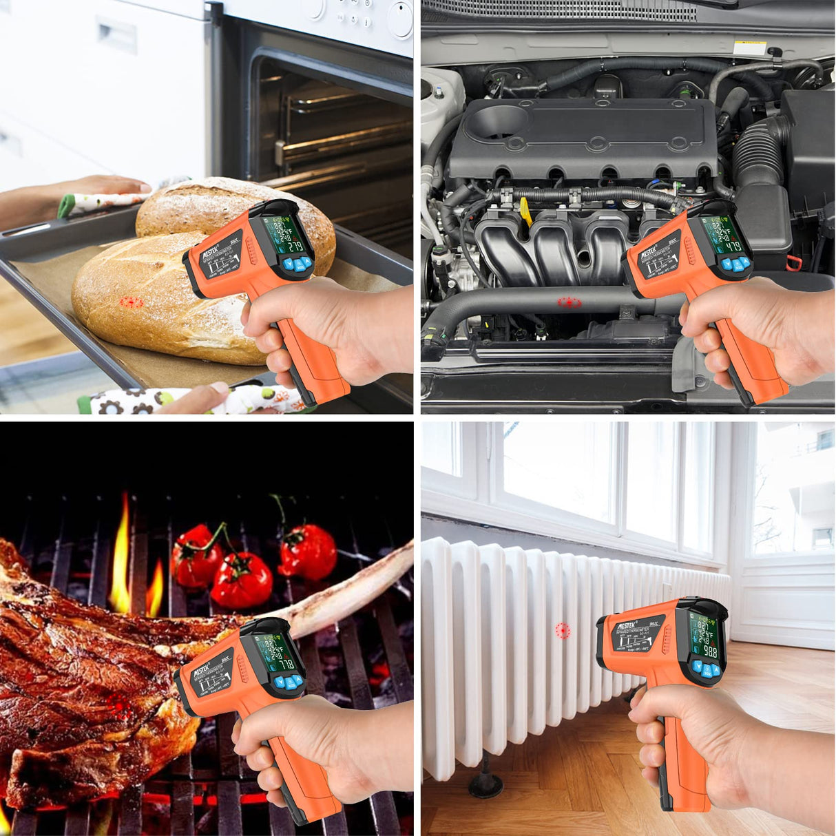 MESTEK Infrared ThermometerTemperature Gun with K Probe Digital Laser IR Thermometetr Temp Gun -58℉~1472℉ Color LCD Screen Alarm Function Adjustable Emissivity for Cooking Grill Pizza Oven