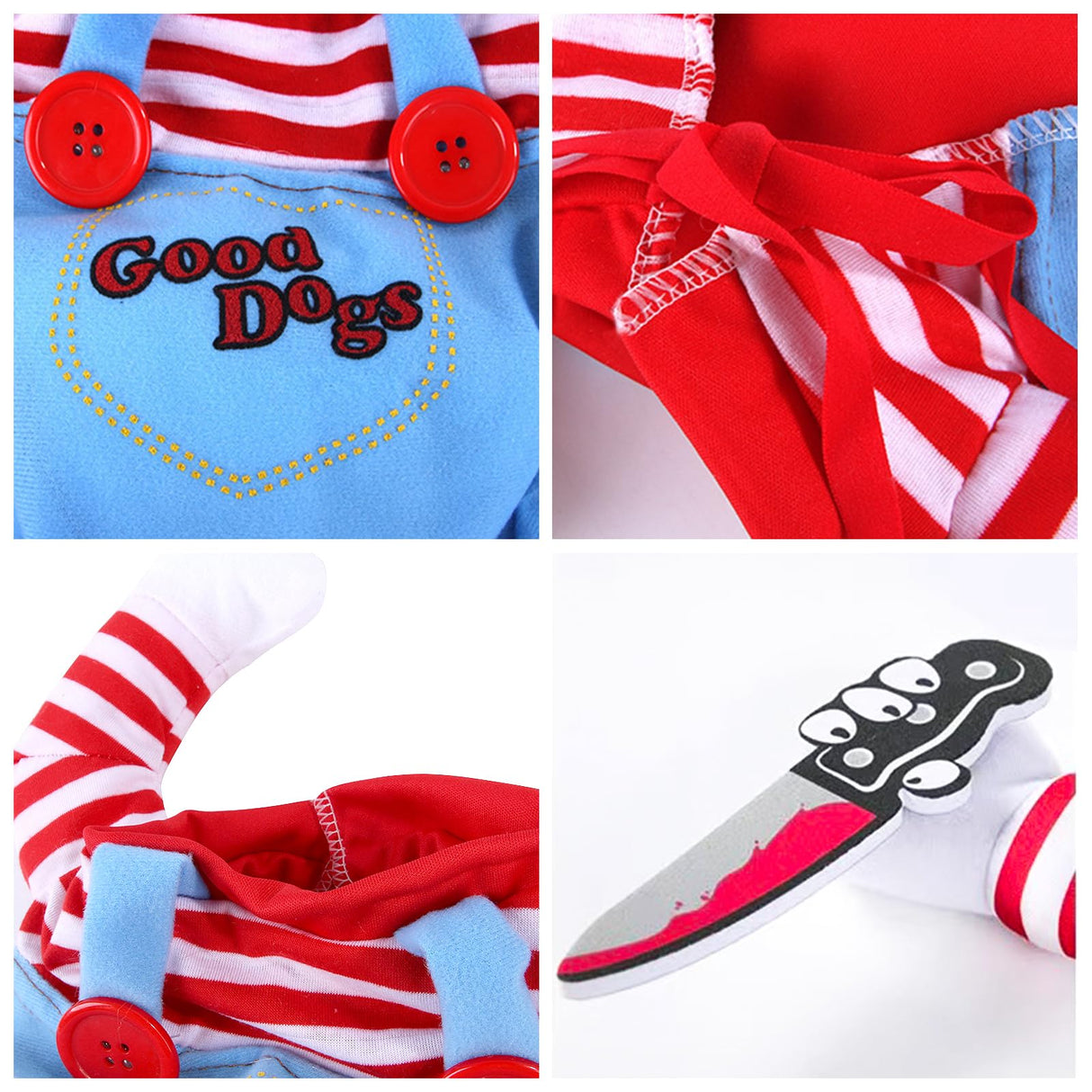 Dog Halloween Costume,Funny Chucky Dog Costume with Pet Wig,Cosplay Scary Outfit with Knife Clothes for Dogs (Medium)