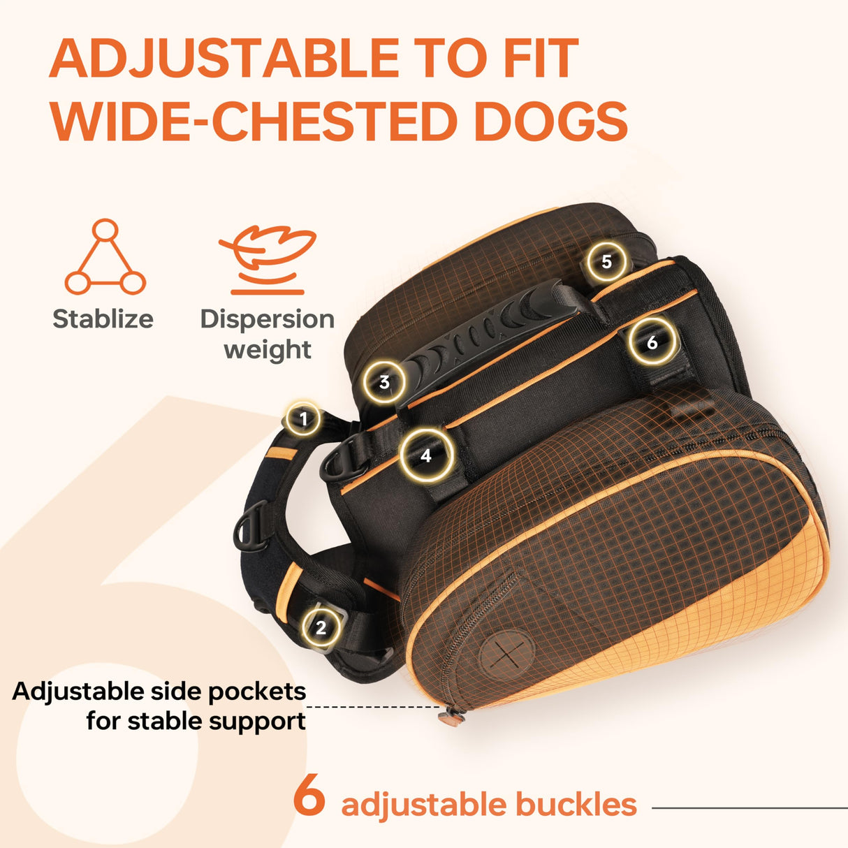Dog Backpack for Medium & Large Dogs, Detachable Side Bags, Quick-Poop Bag Dispenser | No-Pull Adjustable Harness for Large-Chested Breeds | Non-Slip Handle for Hiking, Walking, Outdoor Adventures(L)