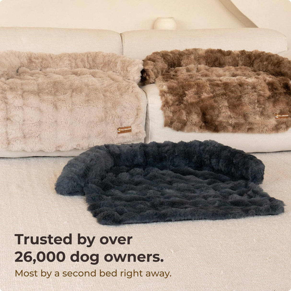 Pelsbarn Dog Bed for Couch, Luxurious Sofa Bed for Dogs with Non-Slip Oxford Bottom - Faux Rabbit Fur with Removable Cover, Small, Latte Swirl Color - 28x28 in