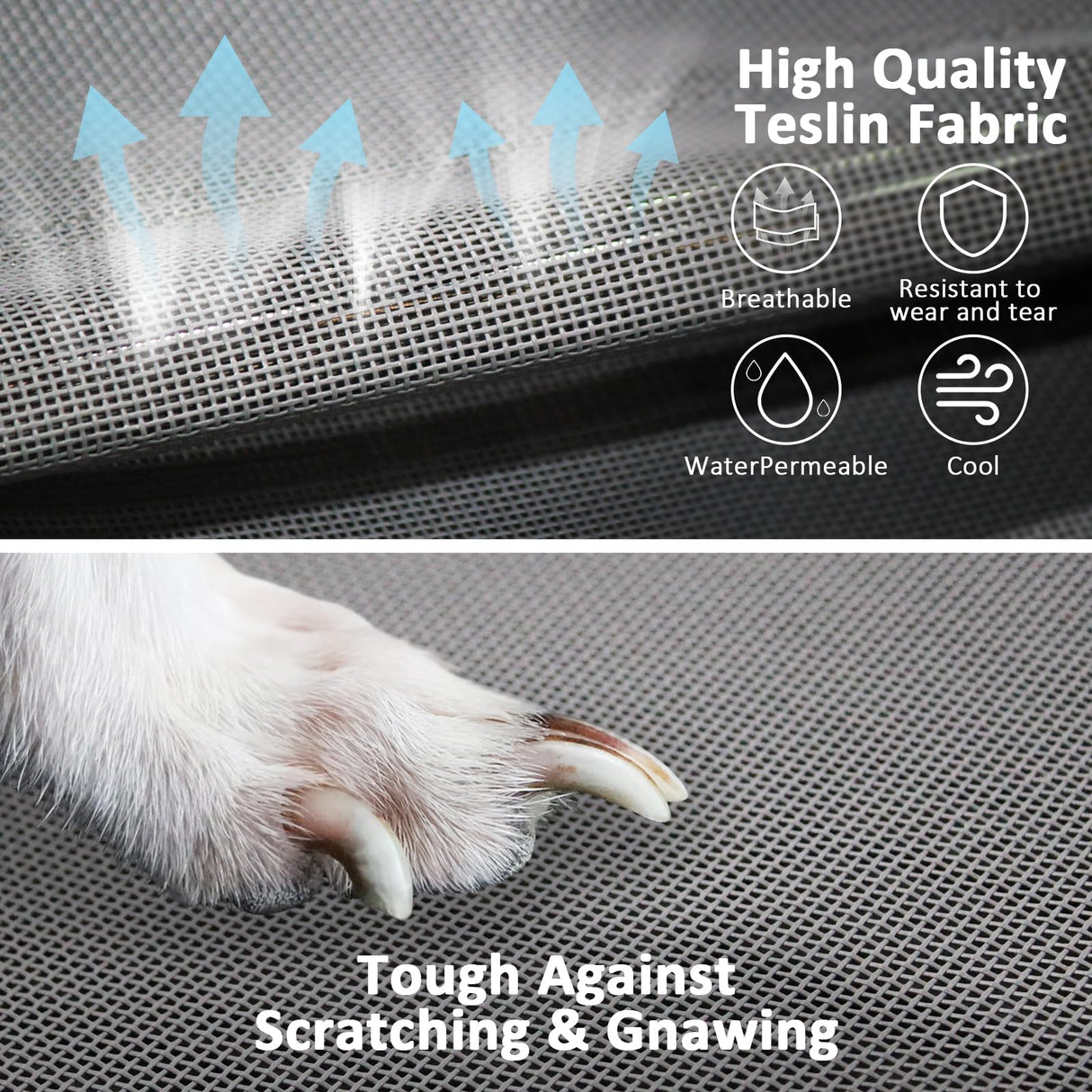 Elevated Dog Bed with Teslin Cooling Fabric - Lightweight Dog Cot for Small Dogs, Waterproof & Washable Breathable Mesh, Raised Pet Bed for Indoor Outdoor Use, Anti-Slip, Easy Clean