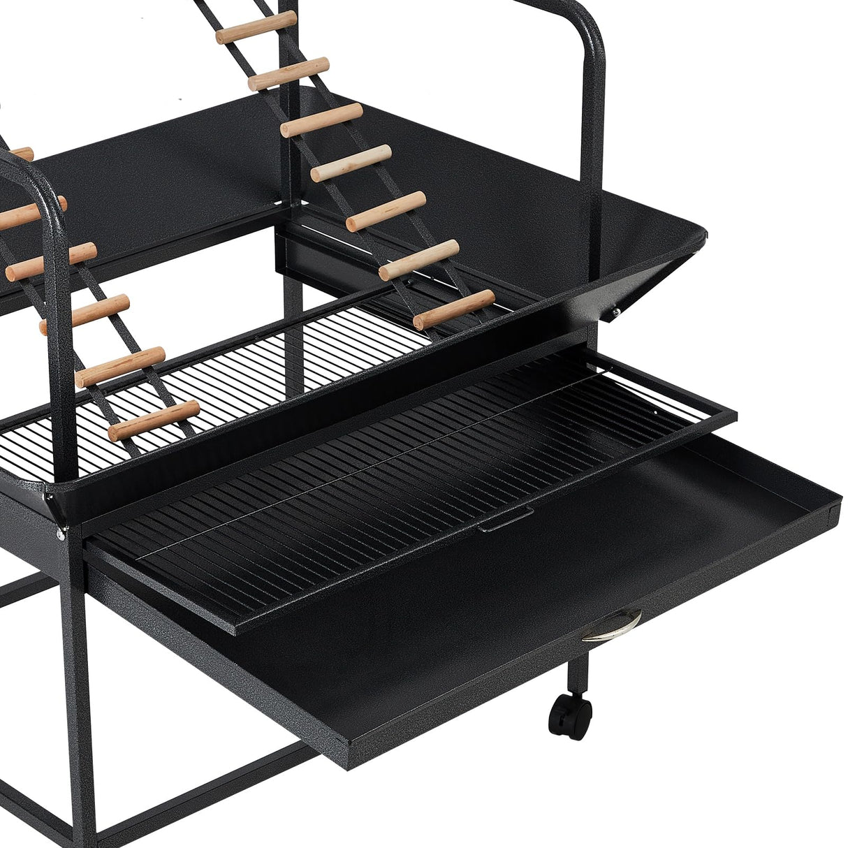 Bird Playstand, 66 in H Inch Birdcage Stand Activity Play Center with Perches and Ladders, Removable Tray, Indoor Outdoor Playground for Parakeet, Cockatiels Conures Parrots, Lockable Caster, Black