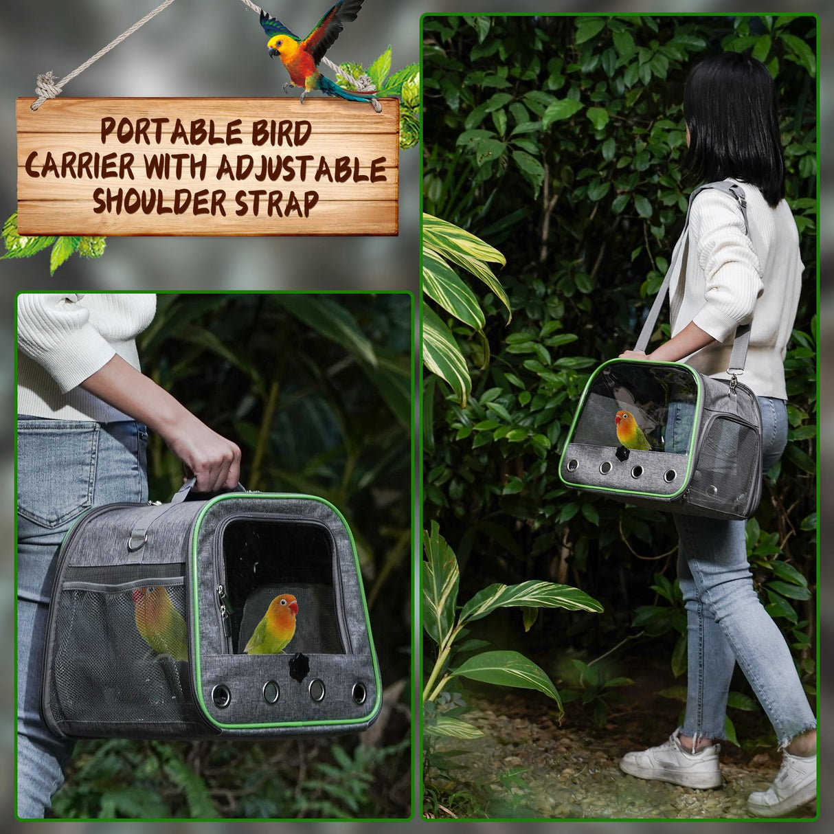 Suertree Upgraded Small Bird Carrier, Lightweight and Portable Travel Bird Cage with Stand and Easy Clean Tray, Parrot Parakeet Cockatiels Bird Travel Cage