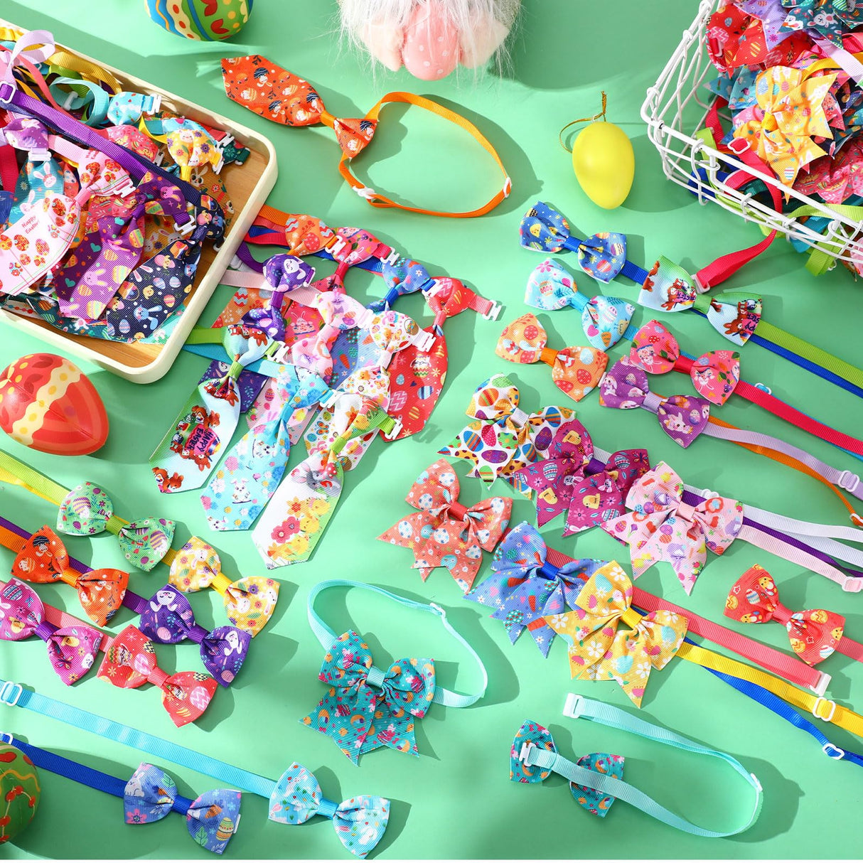 Aliceset 240 Pcs Easter Dog Bows Tie Collar Bulk Spring Adjustable Flower Pet Neckties for Dog Cat Grooming Accessories and Pet Festival Holiday Party
