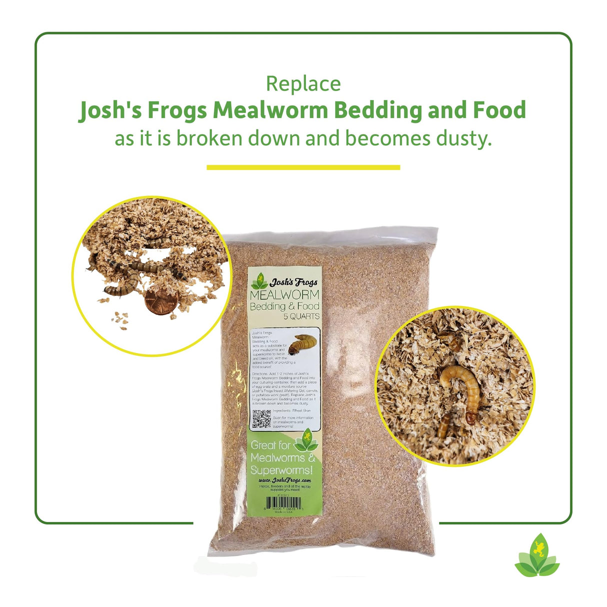 Josh's Frogs Mealworm & Superworm Wheat Bran Bedding and Food Source (5 Quarts)