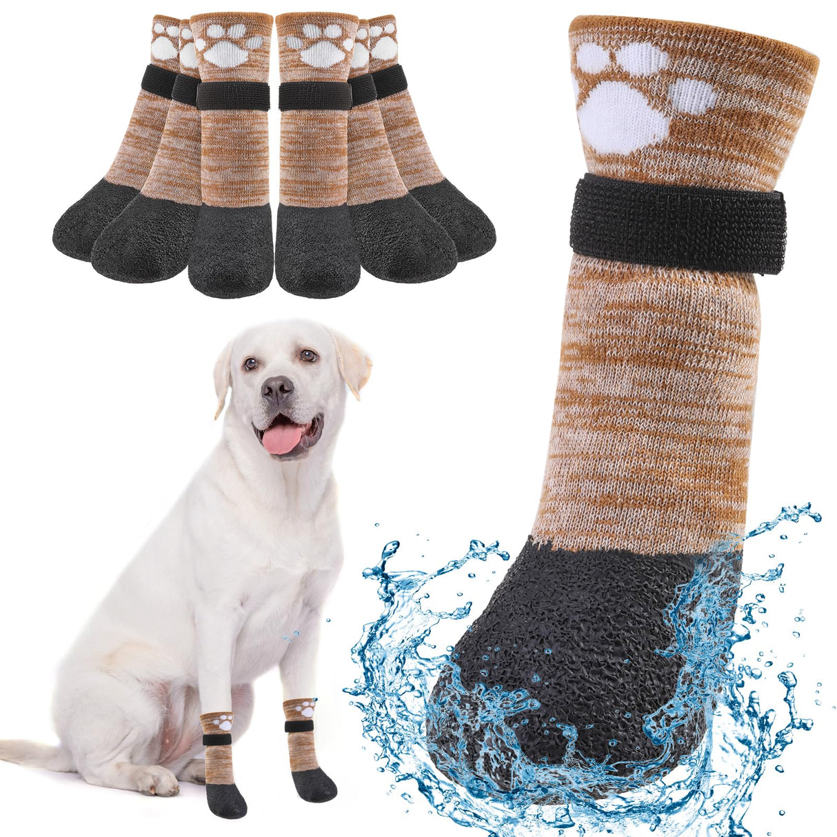 BEAUTYZOO Waterproof Dog Shoes for Small Medium Large Size Dogs, Dog Booties to Prevent Licking for Hardfloors Floors,6 PCS Grip Dog Boots & Paw Protectors for Winter Snow Rain Hiking
