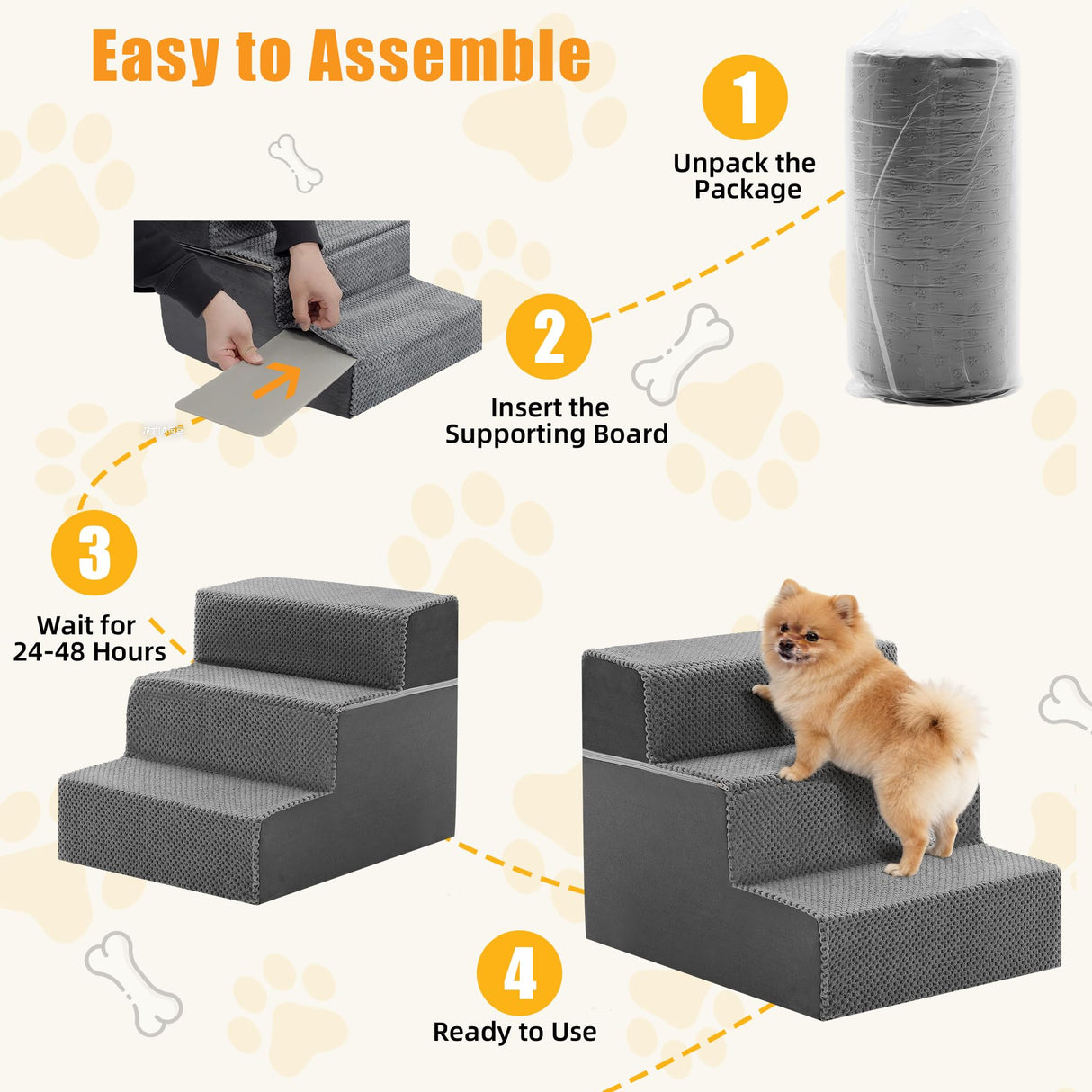 NEWBULIG 3-Step Dog Stairs, 13.5" H Dog Steps for Sofa and Chair, Non-Slip Sturdy Pet Steps for Small Dogs and Cats, Pet Ramp for High Bed Indoor
