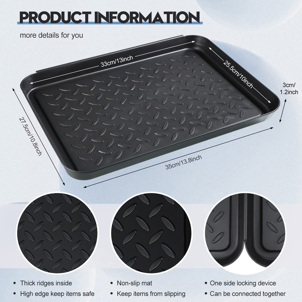 4 Pcs Boot Tray for Entryway Black Small Shoe Tray Waterproof Shoe Mat Front Door 13.78 x 10.83 x 1.18 Inch Boot Mat Multi Purpose Plastic Accessories Pet Entryway Indoor and Outdoor Use