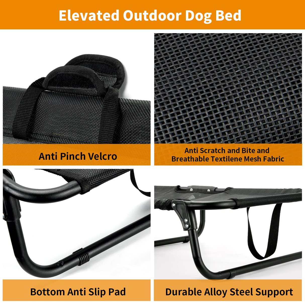 Loebelle Foldable Elevated Dog Cot, No Assembly Need, Waterproof Folding Raised Dog Bed, Outdoor Dogs Cot Cooling Pet Hammock Bed with Breathable Mesh for Small Medium Size Dogs, Chew-Proof, Black