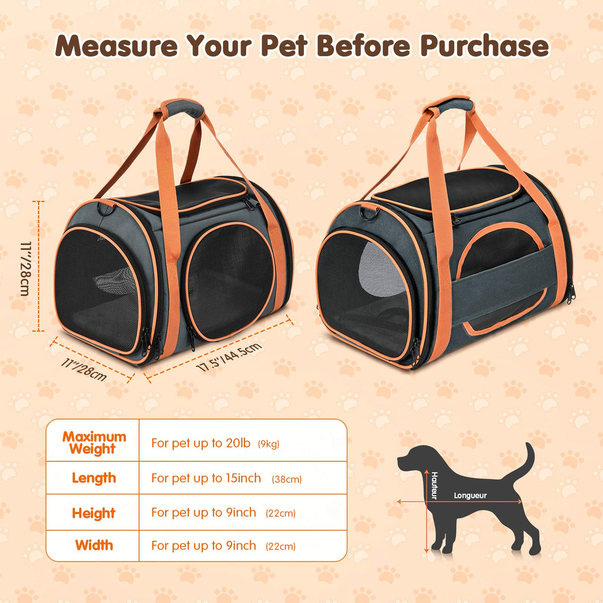 OKMEE Cat Carrier TSA Airline Approved with Ventilation for Small Medium Cats Dogs Puppies, Dog Carrier with Big Space, 5 Mesh Windows, 4 Open Doors for Comfortable Travelling.