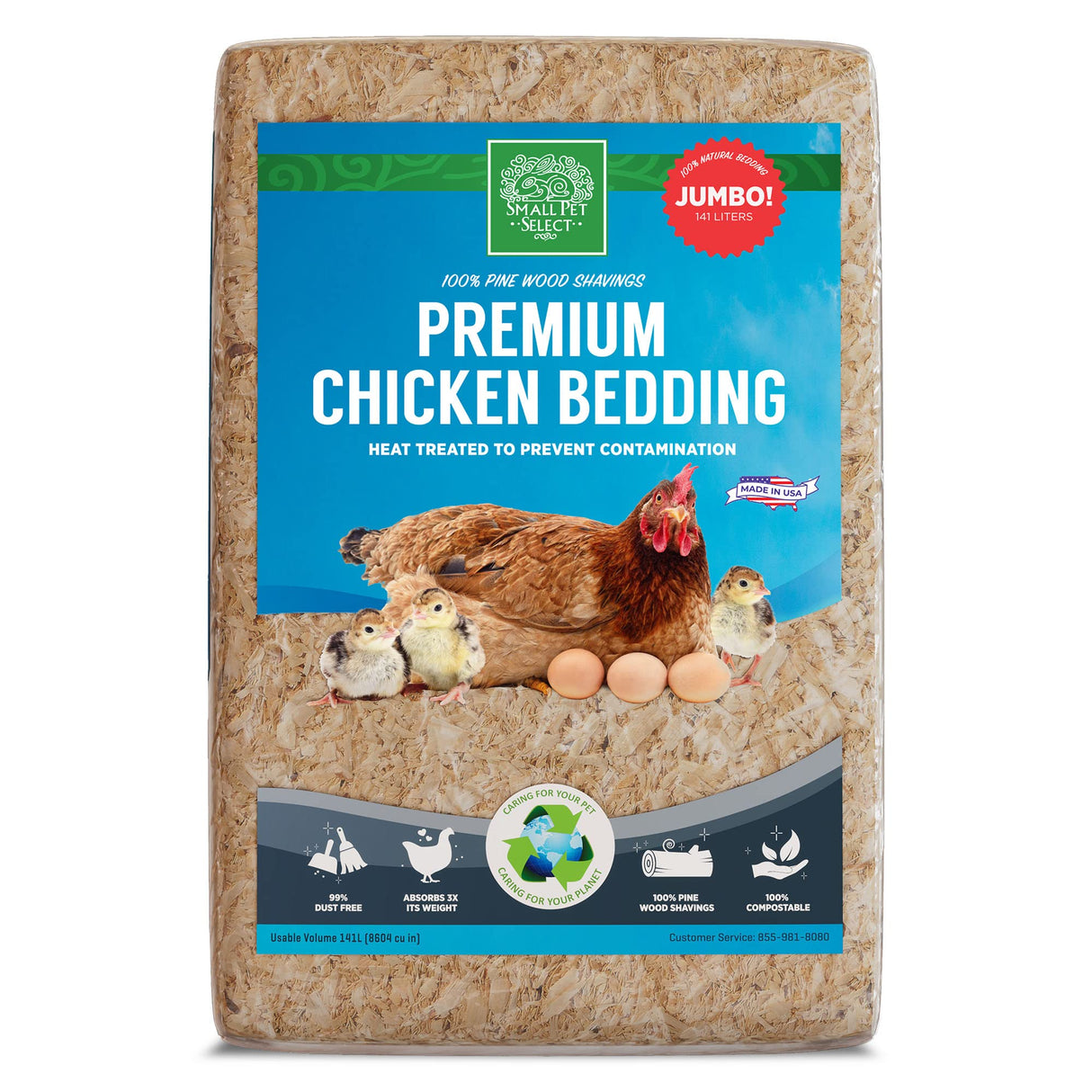 Small Pet Select Pine Shavings Chicken Bedding, Chicken Coop Bedding, Wood Shavings, Great for Hen Nesting Boxes and Chick Brooders, 141L
