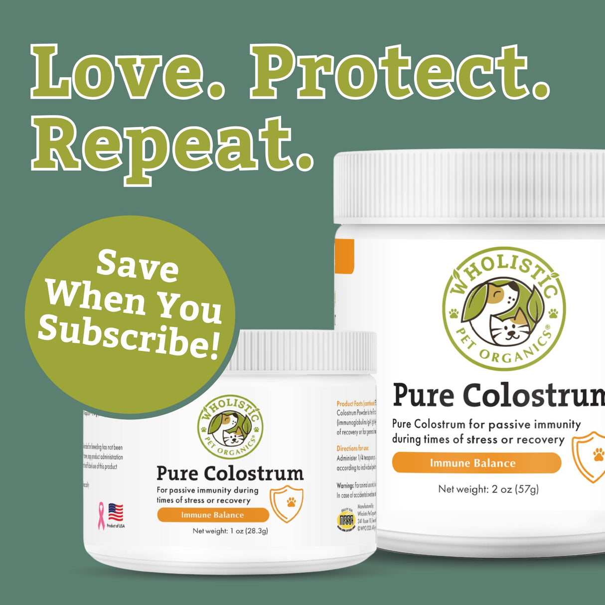 Wholistic Pet Organics Colostrum for Dogs & Cats - Bovine Colostrum Powder - Cat & Dog Allergy Relief, Immune Support & Itching Skin Relief - Cat and Dog Vitamins for Itchy Skin - 2 oz - 140 Scoops