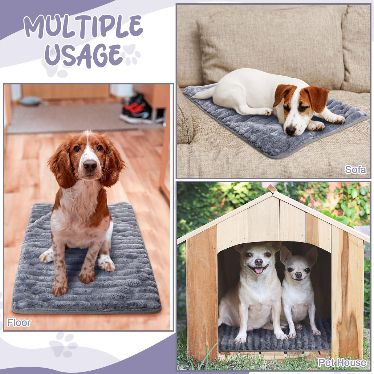 Nuanchu 4 Pack Self Warming Cat Bed 24"x18" Self Heating Dog Cat Pad Bulk Crate Mat Extra Warm Thermal Big Pet Pad for Indoor Outdoor Pets Houses with Removable Washable Cover Non Slip(Grey)