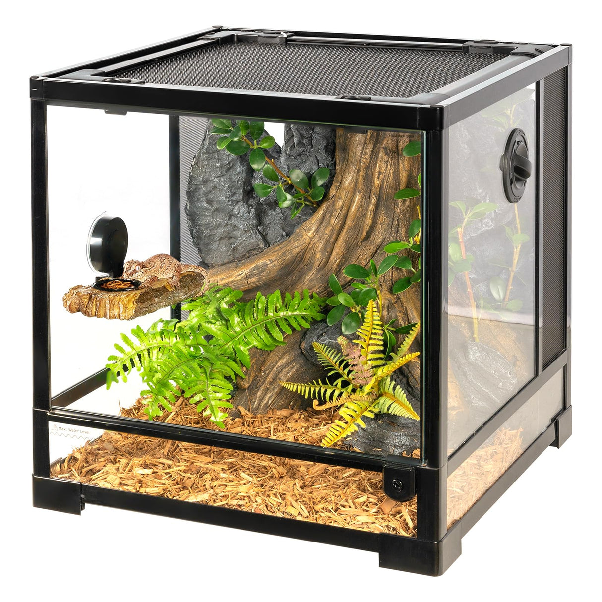 CAVACHEW 2 in 1 Reptile Feeding Ledge & Turtle Basking Platform, Resin Suction Cup Feeder with 4PCS Cups, Terrarium Water Bowl Food Dish - Tank Accessories for Crested Gecko Lizards & Aquatic Turtles