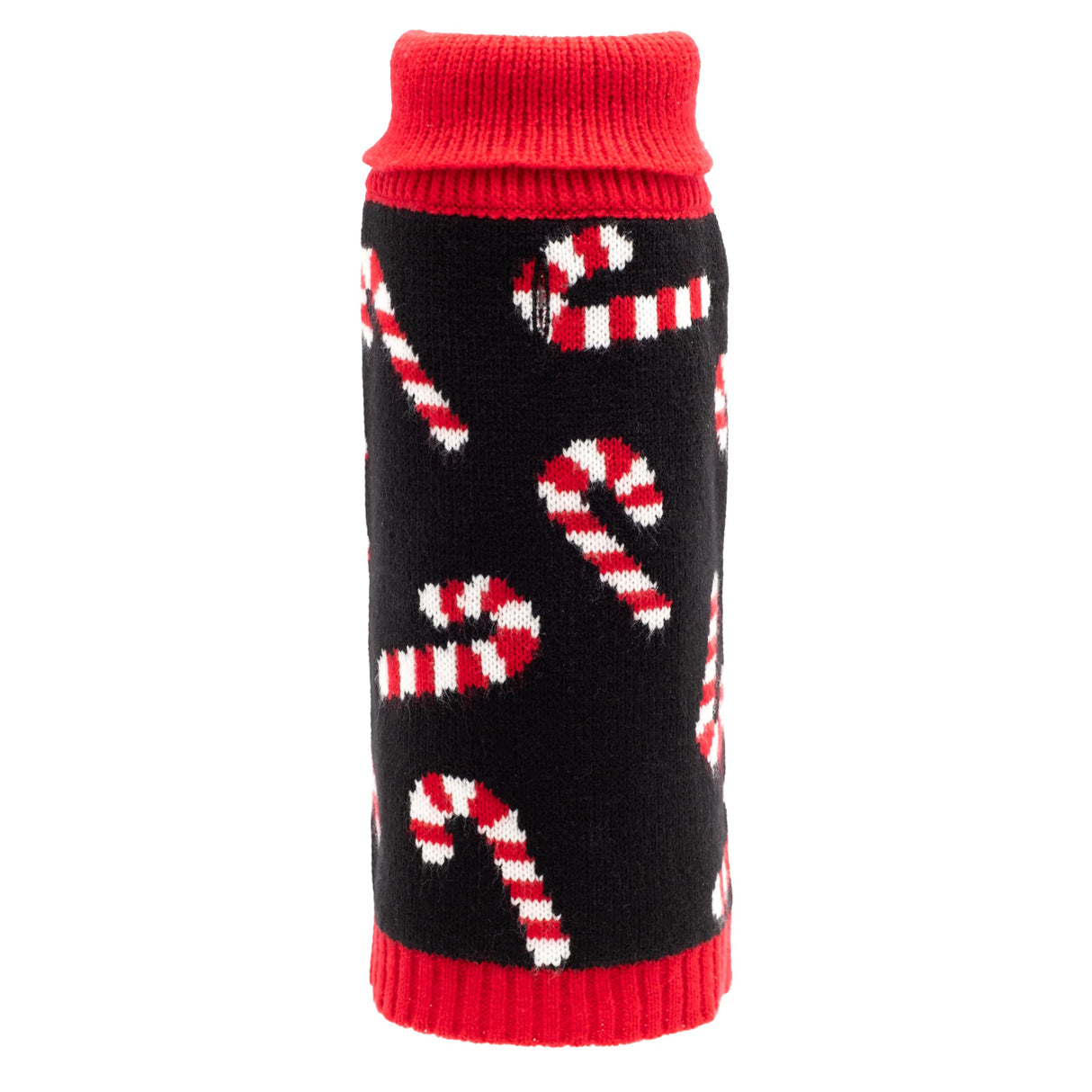 THE WORTHY DOG Sleeveless Candy Cane Dog Sweater – Warm Pullover Dog Clothes with Leash Opening, High-Cut Belly & Cozy Acrylic Knit for Winter - Red, Medium
